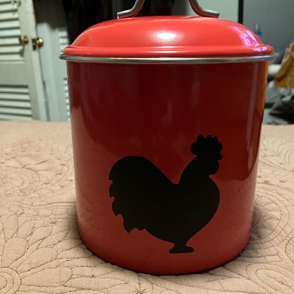 NWT Food Network Red Canister with Black Rooster Design